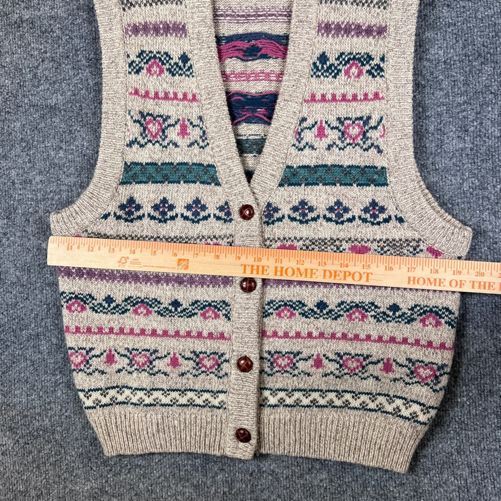 VTG Eddie Bauer Cardigan Sweater Vest Womens M* Fair Isle Hearts Grandma Cottage - Picture 6 of 8